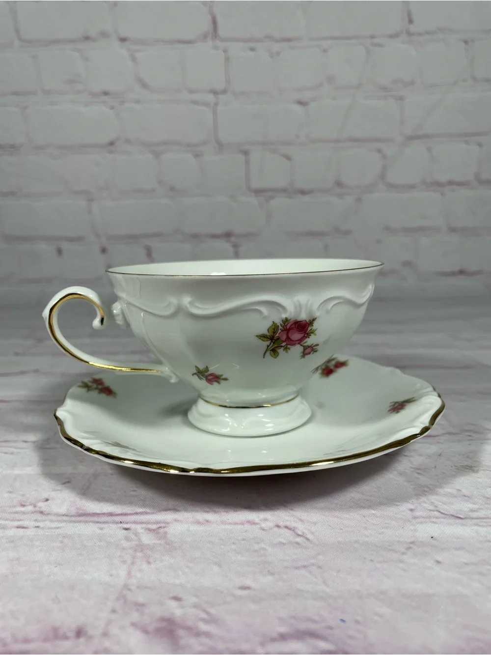 Vintage Winterling Rosebud Bavaria Western Germany Footed Teacup and Saucer Set
